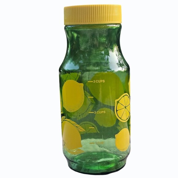 Vintage Anchor Hocking Green Yellow Lemons Lemonade Juice Jar Glass Container - Picture 9 of 9